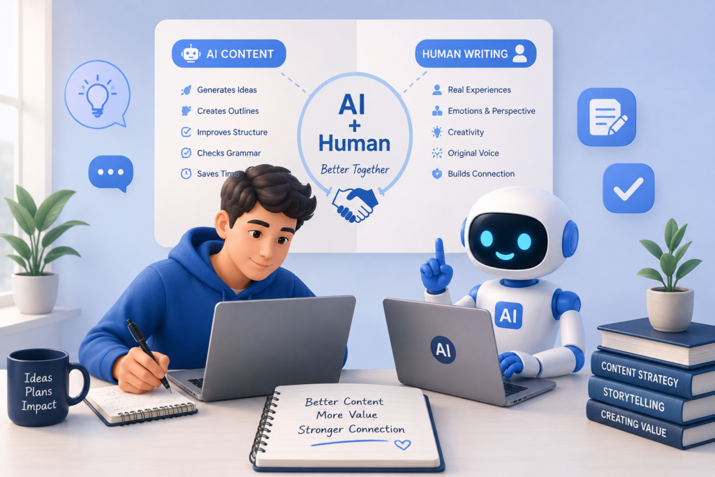 AI content vs human writing illustration