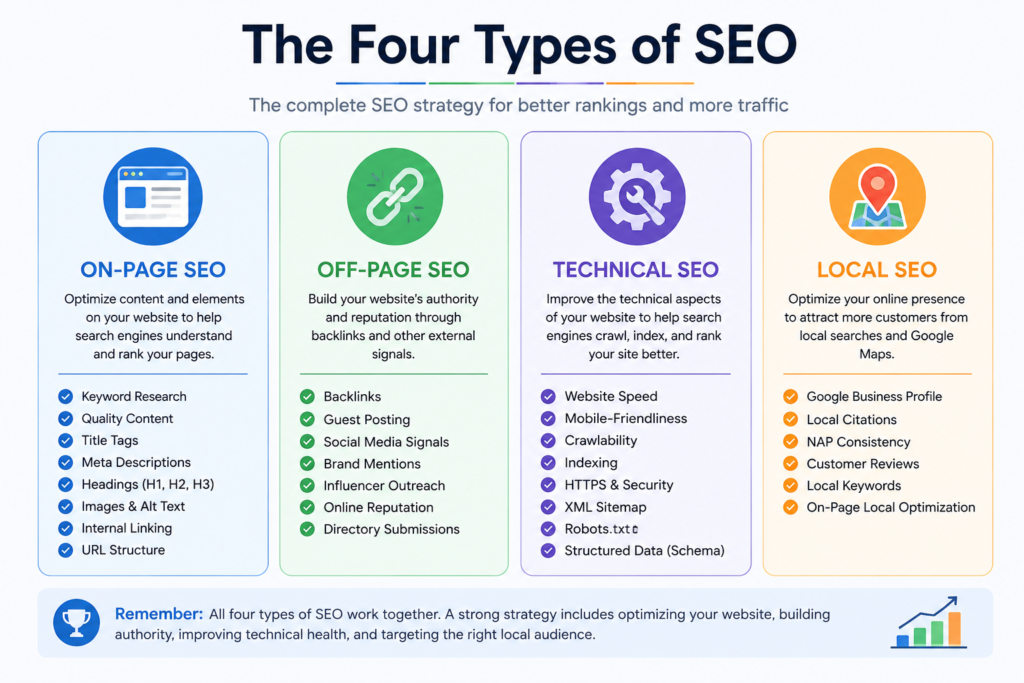 The four main types of SEO.