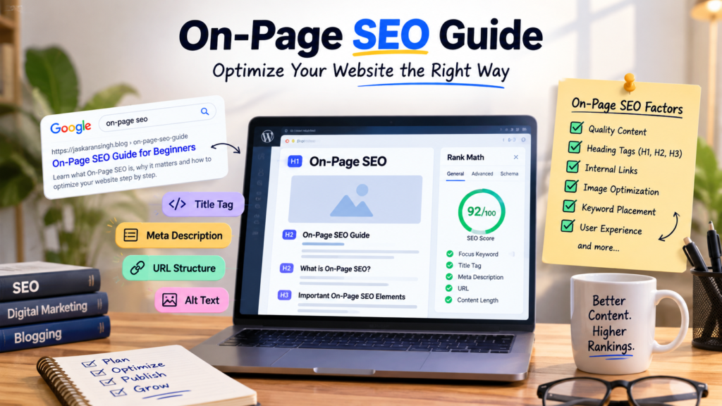 On-Page SEO guide showing key elements for optimizing a webpage